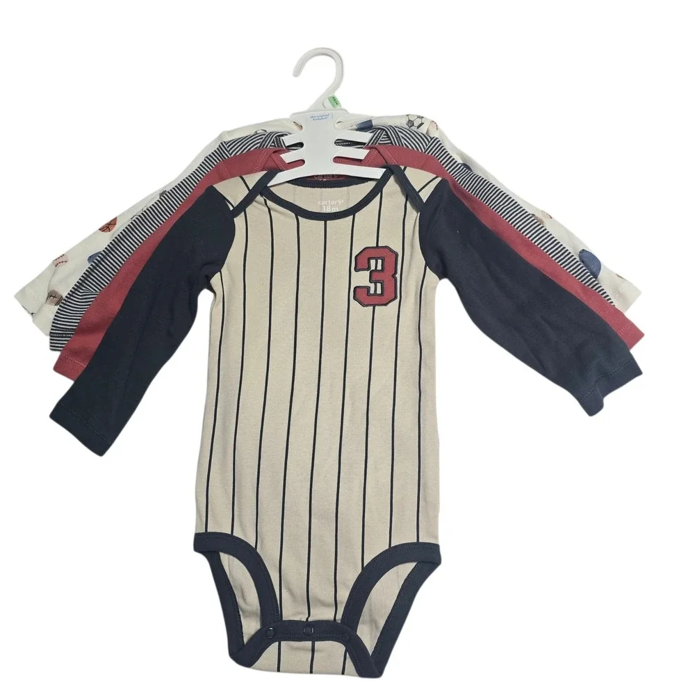 Carters Baby Boys 4-Pack Long Sleeve Sport Bodysuits Navy Red 18M 1T439410
